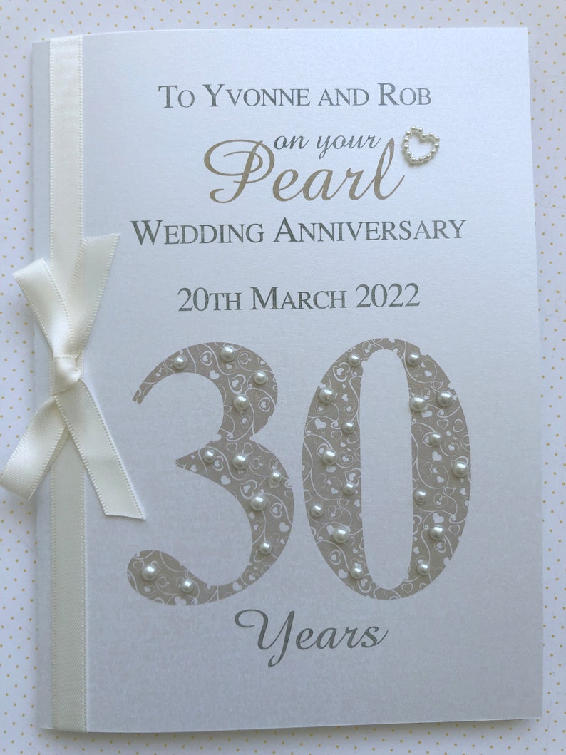 Pearl 30th 30 Luxury Wedding Anniversary Card Personalised with Names and Date image 3