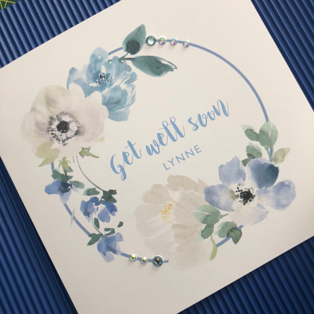 Personalised Floral Get Well Card - With Diamanté Accents - Etsy