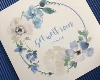 Personalised Floral Get Well Card - with Diamanté Accents