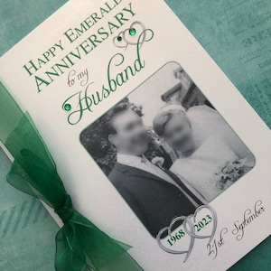 Carte de 55 ans de mariage émeraude (55e) - personnalisée avec photo, noms et date