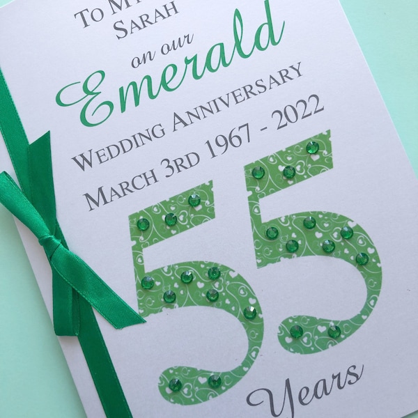 Emerald (55th) 55 Luxury Wedding Anniversary Card - Personalised with Names and Date