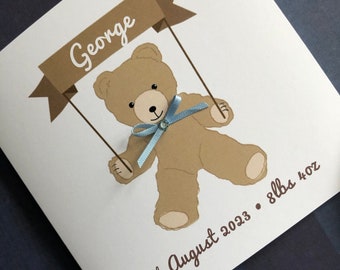 New Baby Congratulations Teddy Bear Birth Congratulations Parents Card personalised name date weight