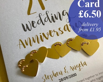 Brass (21st) 21 years Wedding Anniversary Card - Personalised with names and date