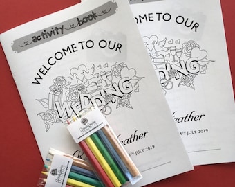 Wedding activity book for children, personalised with names/date/location