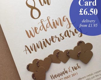 Carte d'anniversaire de mariage de 8 ans en bronze (8e) - personnalisée avec les noms et la date