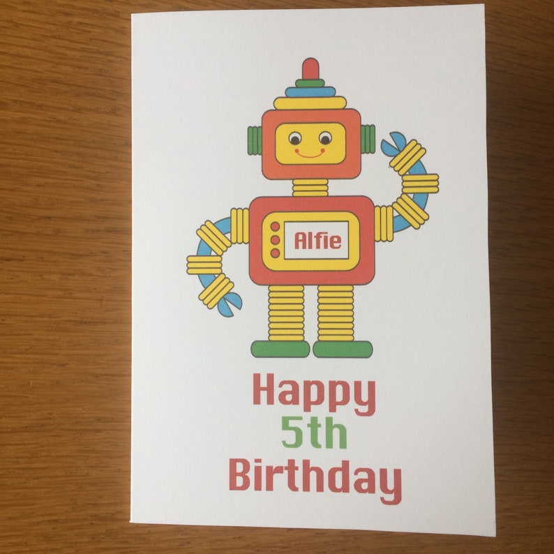 Robot Birthday card for children personalised with name and age image 3