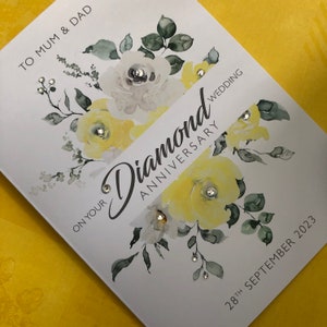 Carte d'anniversaire de mariage 60 ans en diamant (60e) personnalisée avec les noms et la date