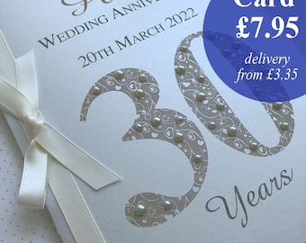 Pearl (30th) 30 Luxury Wedding Anniversary Card - Personalised with Names and Date