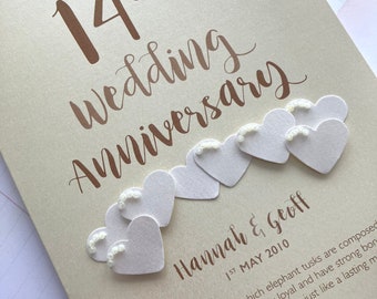 Ivory (14th) 14 years Wedding Anniversary Card - Personalised with names and date