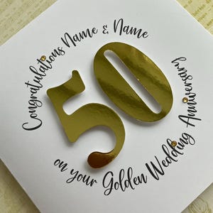 Carte faite main personnalisée d'anniversaire de mariage en or 50 ans