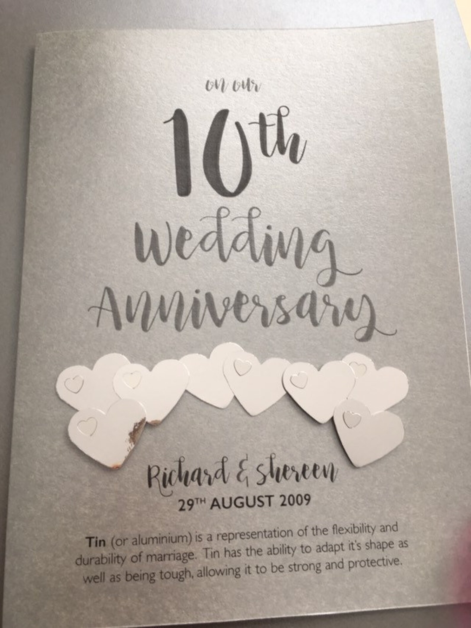 Tin or Aluminium 10th 10 Years Wedding Anniversary Card - Etsy UK