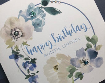 Personalised Floral Birthday Card - with Diamanté Accents