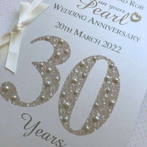 Pearl 30th 30 Luxury Wedding Anniversary Card Personalised with Names and Date image 5