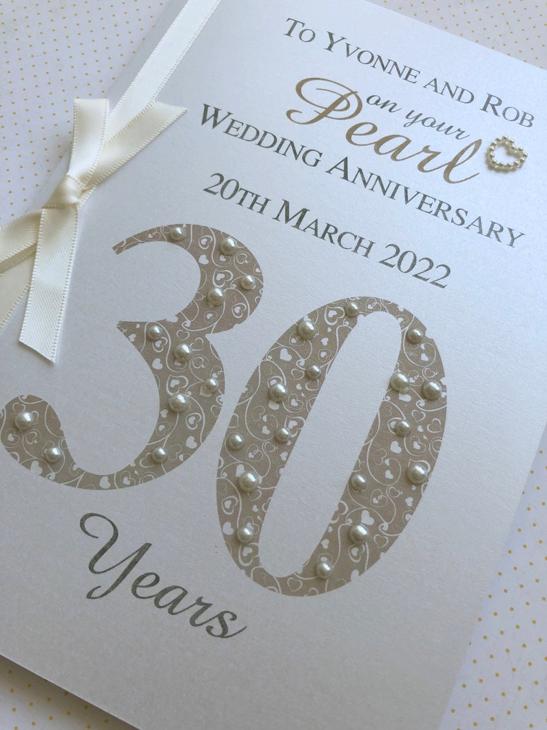 Pearl 30th 30 Luxury Wedding Anniversary Card Personalised with Names and Date image 5