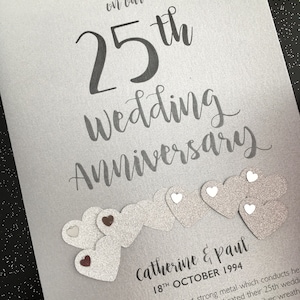 Carte 25 ans de mariage en argent (25 ans) - Personnalisée avec le nom et la date