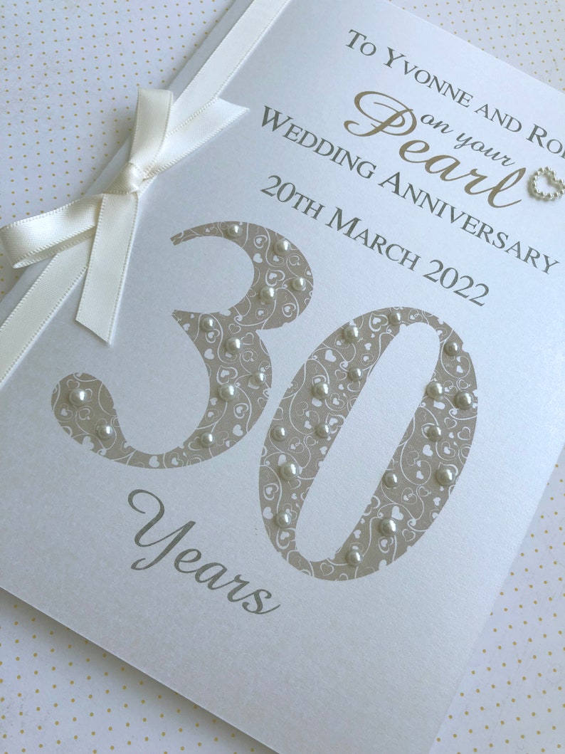 Pearl 30th 30 Luxury Wedding Anniversary Card Personalised with Names and Date image 2