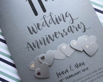 Steel (11th) 11 years Wedding Anniversary Card - Personalised with names and date
