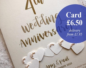 Linen (4th) 4 years Wedding Anniversary Card - Personalised with names and date