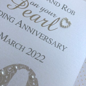 Pearl 30th 30 Luxury Wedding Anniversary Card Personalised with Names and Date image 6