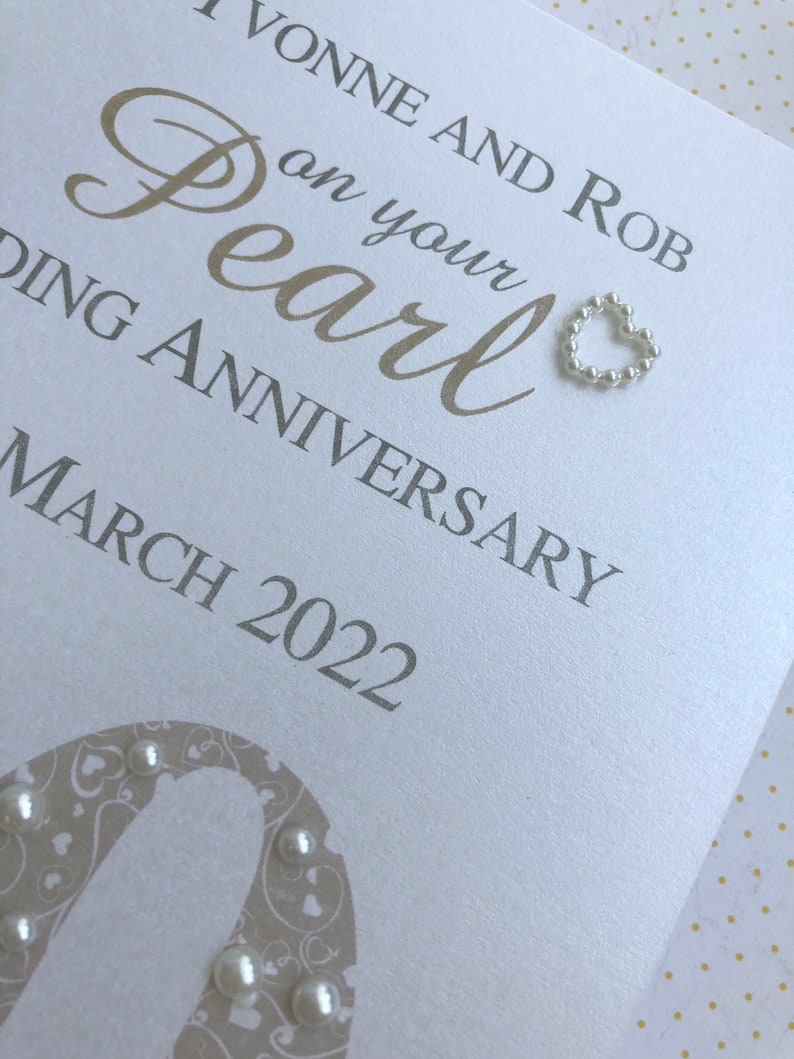 Pearl 30th 30 Luxury Wedding Anniversary Card Personalised with Names and Date image 6