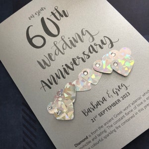 Diamond (60th) 60 years Wedding Anniversary Card Personalised with names and date