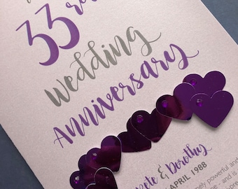 Amethyst (33rd) 33 years Wedding Anniversary Card - Personalised with names and date