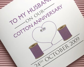 Cotton Wedding Anniversary 2 years Congratulations Card Personalised