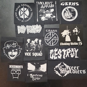 Punk Patches, silk screened on Black canvas DIY screen printed
