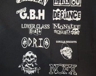 Punk Patches, silk screened on Black canvas DIY screen printed