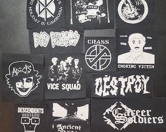 Punk Patches, silk screened on Black canvas DIY screen printed