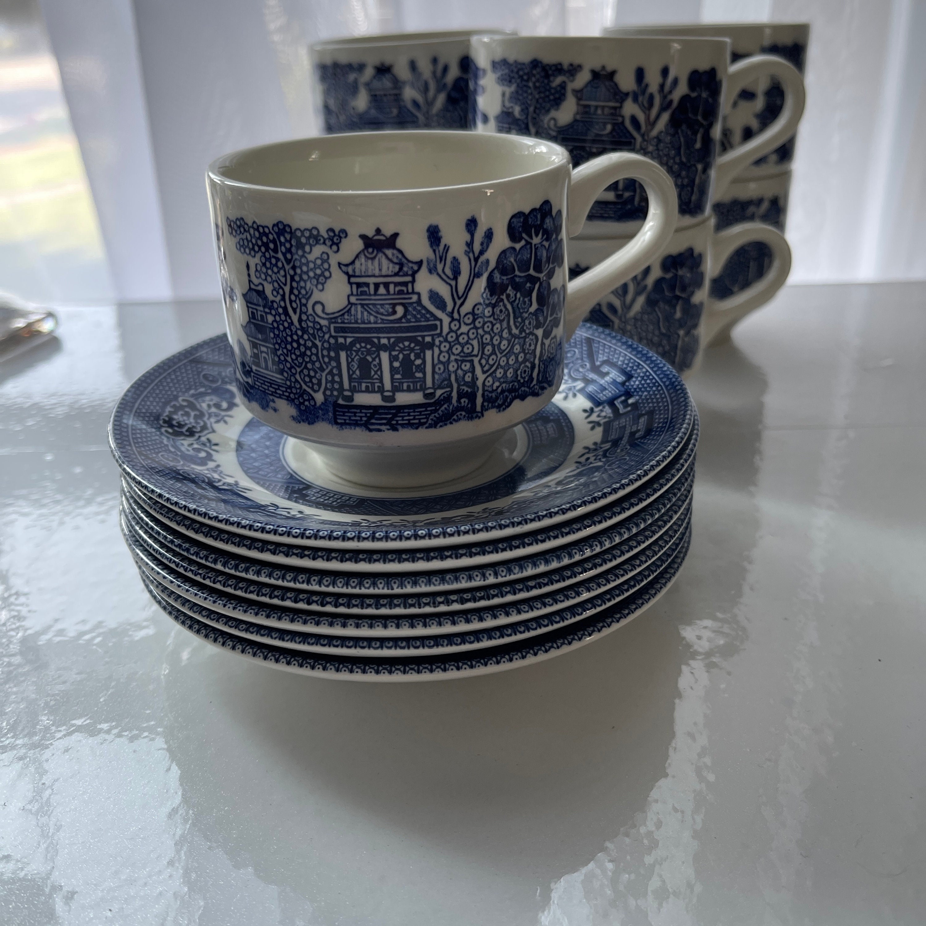 150 Year Old SET of 3 Antique Blue Willow Demitasse Cups Unmarked