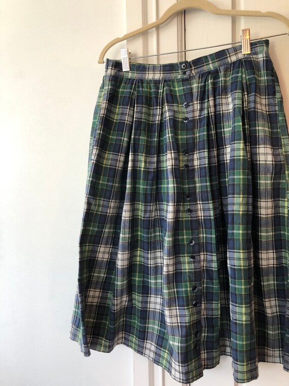 blue and white checkered skirt