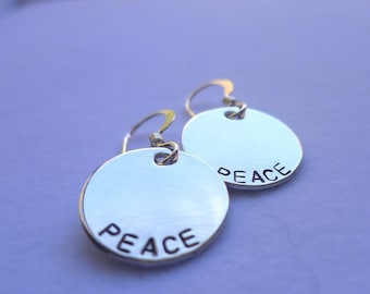 Sterling silver handstamped engraved gift peace earrings