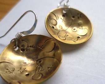 Golden Migration handstamped bronze brass sterling silver earrings