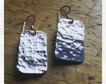 recycled sterling watery hammered rectangle lightweight airy earrings