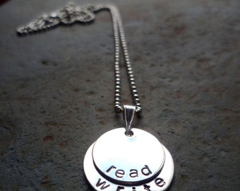 collar de plata de ley manostamped personalizado leer escritura bibliophile profesor bibliotecario