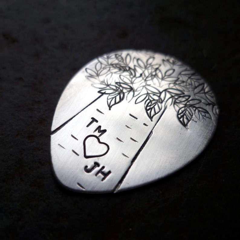 custom personalized hand stamped guitar pick plectrum music musical gift with sterling heart image 2