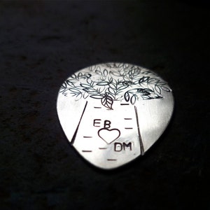 custom personalized hand stamped guitar pick plectrum music musical gift with sterling heart image 3