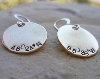 custom coordinates longitude latitude recycled sterling earrings