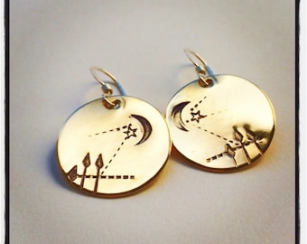 bronze sterling disc pine tree earth moonlight ILLUMINATION earrings lightweight recycled metal