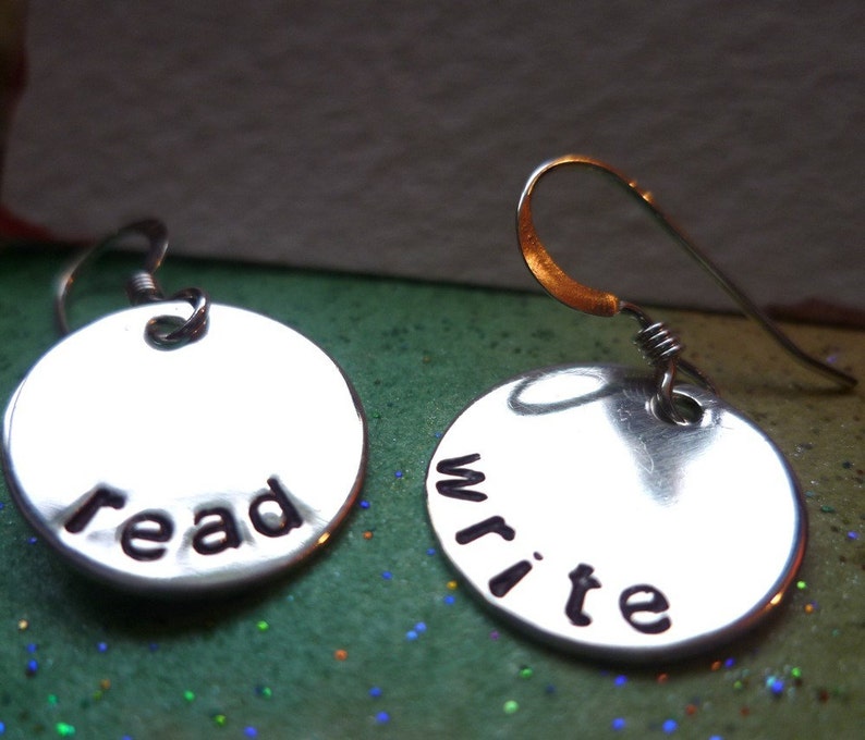 sterling silver read write literacy teacher librarian earrings BIBLIOPHILE image 2