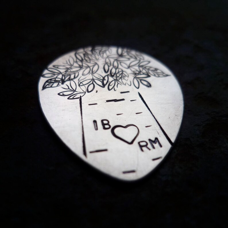 custom personalized hand stamped guitar pick plectrum music musical gift with sterling heart image 1