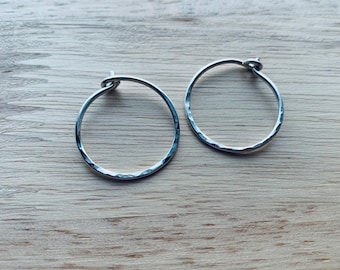 Recycled sterling silver simple hammered sterling hoops