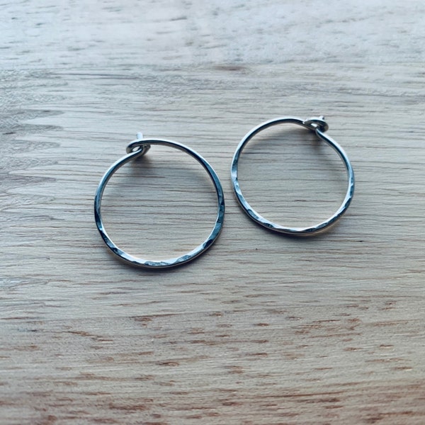 Recycled sterling silver simple hammered sterling hoops