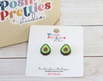 Cute Hand Painted Avocado Stud Earrings, hypoallergenic stainless steel posts, funky fun novelty food earrings
