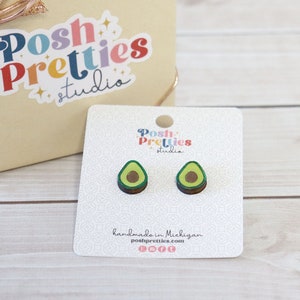 Cute Hand Painted Avocado Stud Earrings, hypoallergenic stainless steel posts, funky fun novelty food earrings