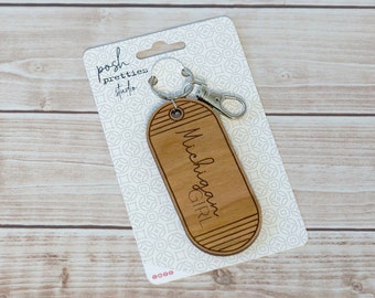 Michigan Girl Motel Keychain, Vintage Key Tag, Wooden Motel Style,