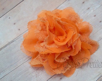 Orange Flower Hair Clip  - Shabby Chiffon and Lace Flower - With or Without Rhinestone Center