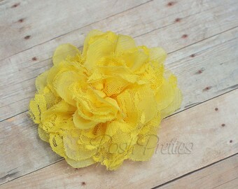 Yellow Flower Hair Clip  - Shabby Chiffon and Lace Flower - With or Without Rhinestone Center