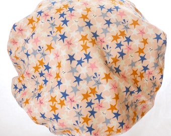 Shower Cap - Retro Vintage Mod Moody Stars Shooting Star Blue Orange Peachy Pink - Rockabilly Bath and Beauty Hat